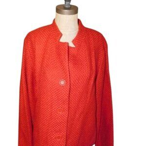 Eileen Fisher Size L Large Red Designer Woven Button Down Blazer Jacket